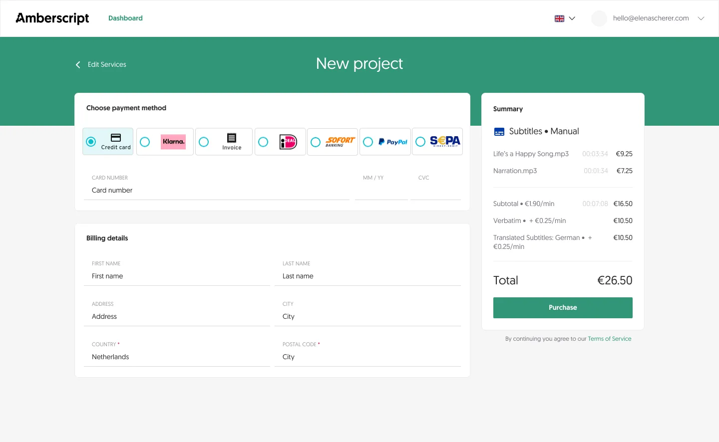 Payment page