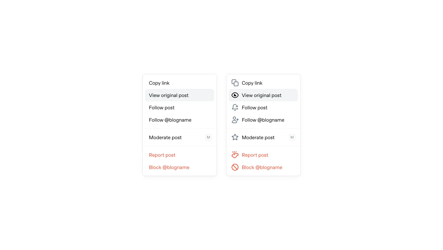 Post overflow menu with and without icons