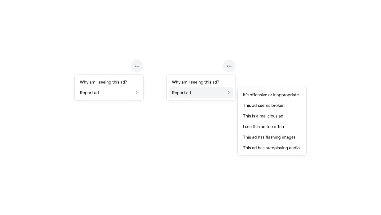 Ad reporting menu with submenu