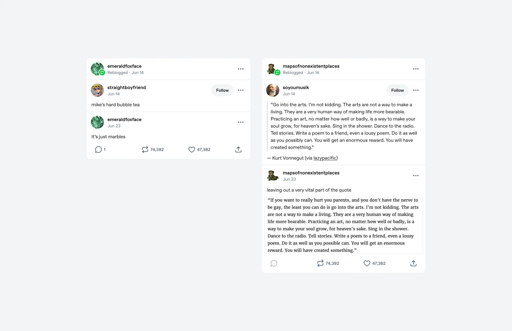 The split footer on reblog chains