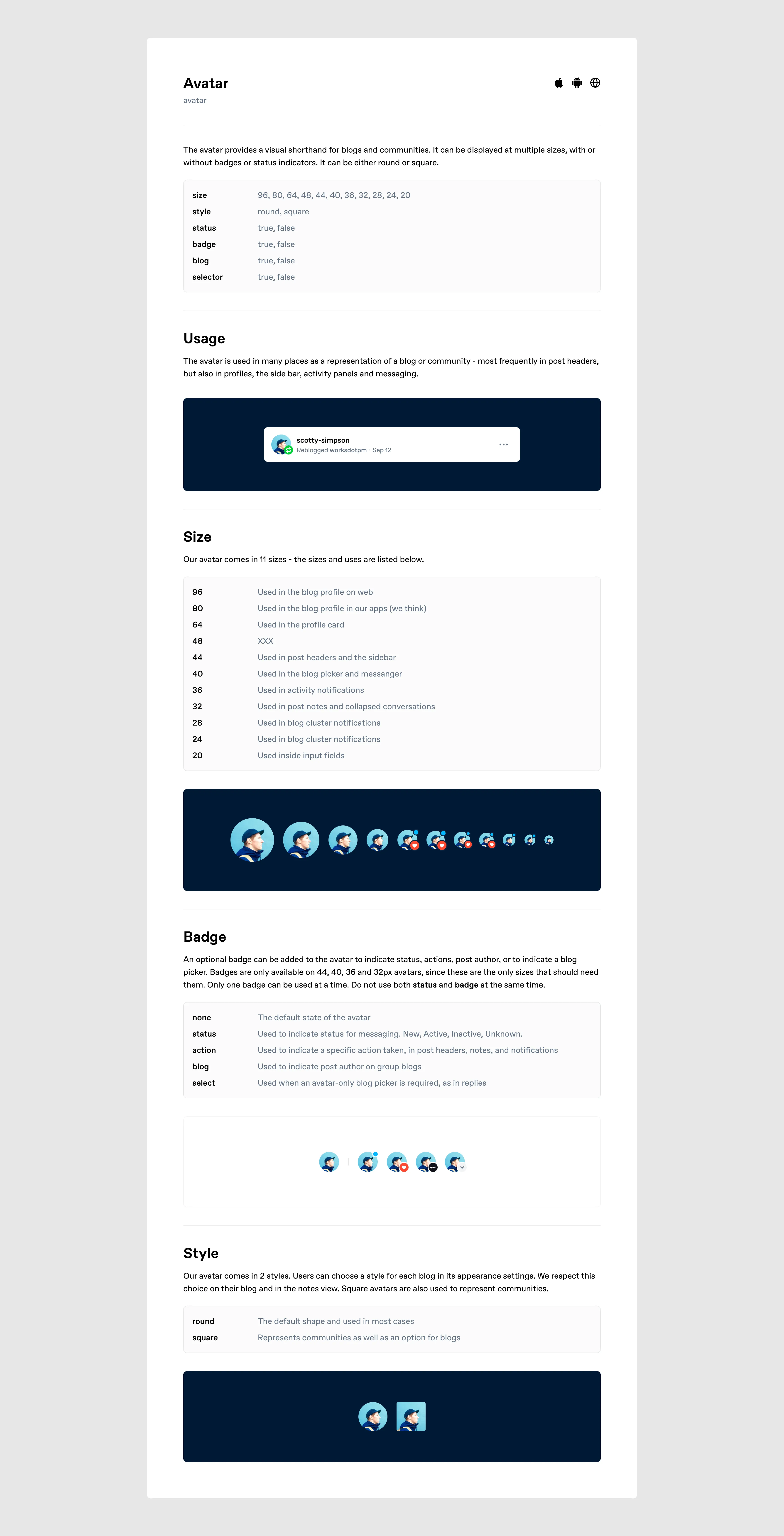 Avatar specification