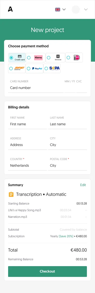 Mobile checkout summary