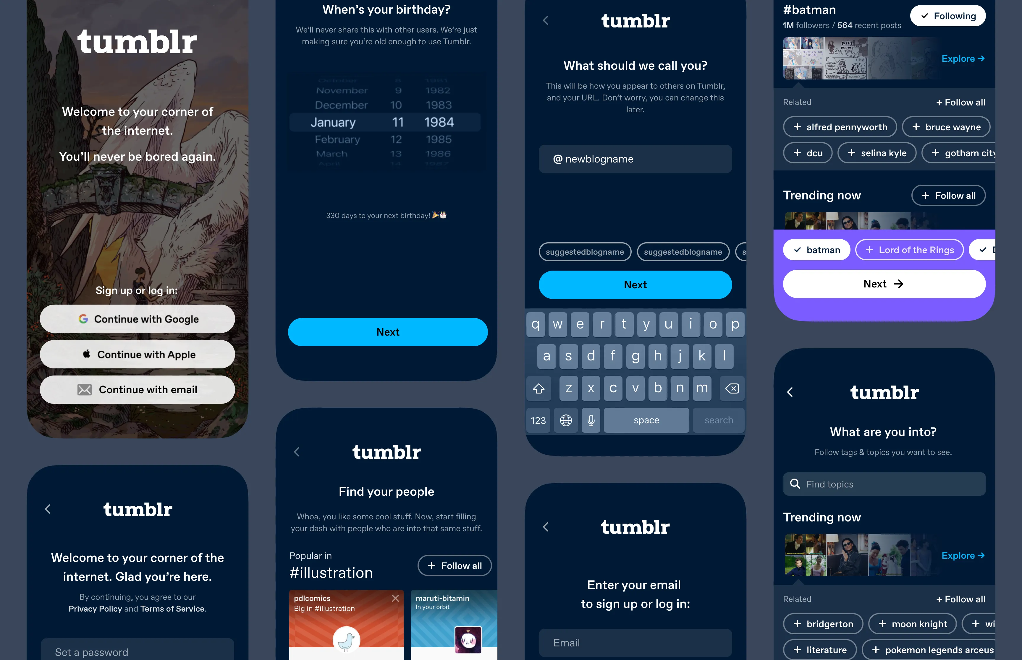 Tumblr onboarding