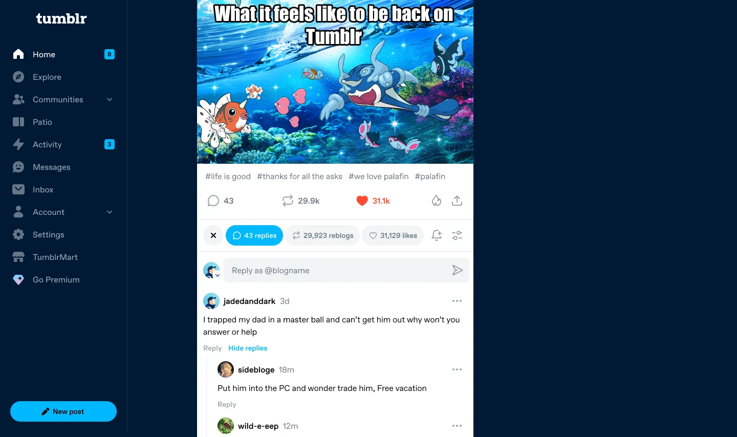 Replies expanded inline below a post