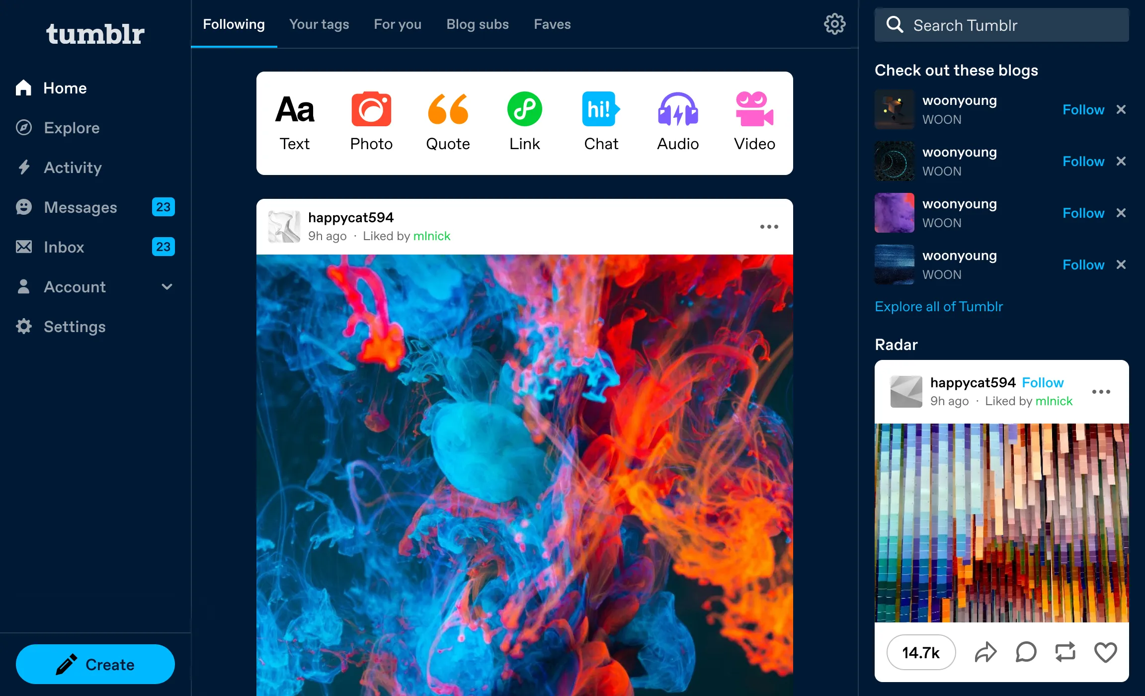 The dashboard fully expanded