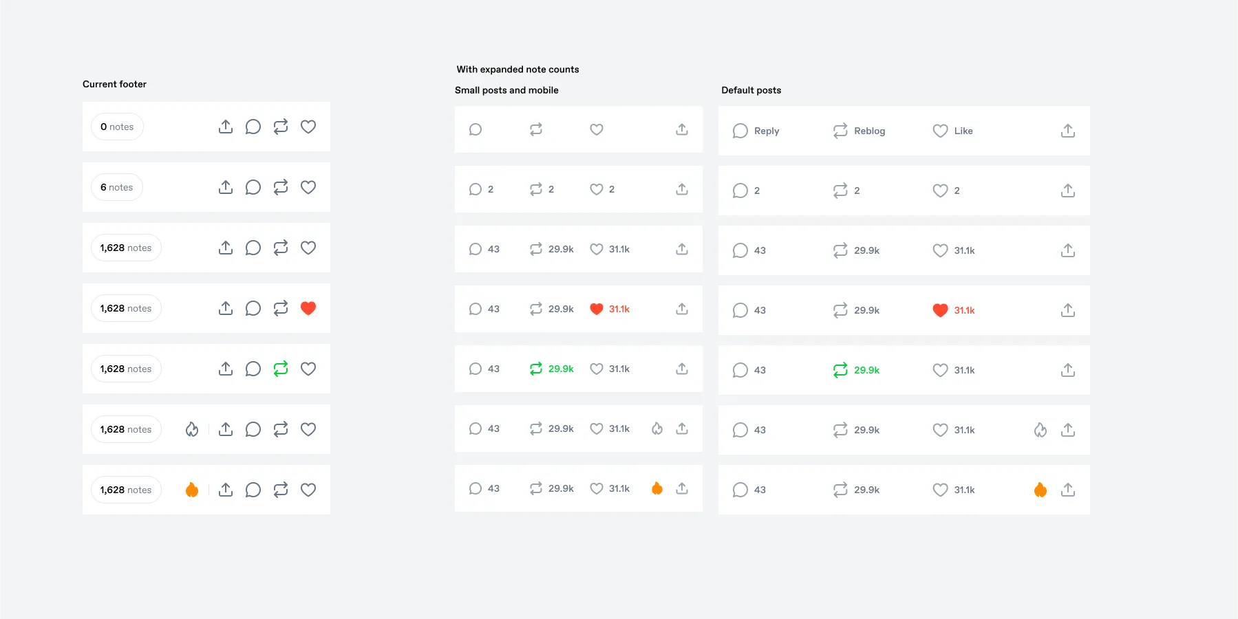 Footer states comparison