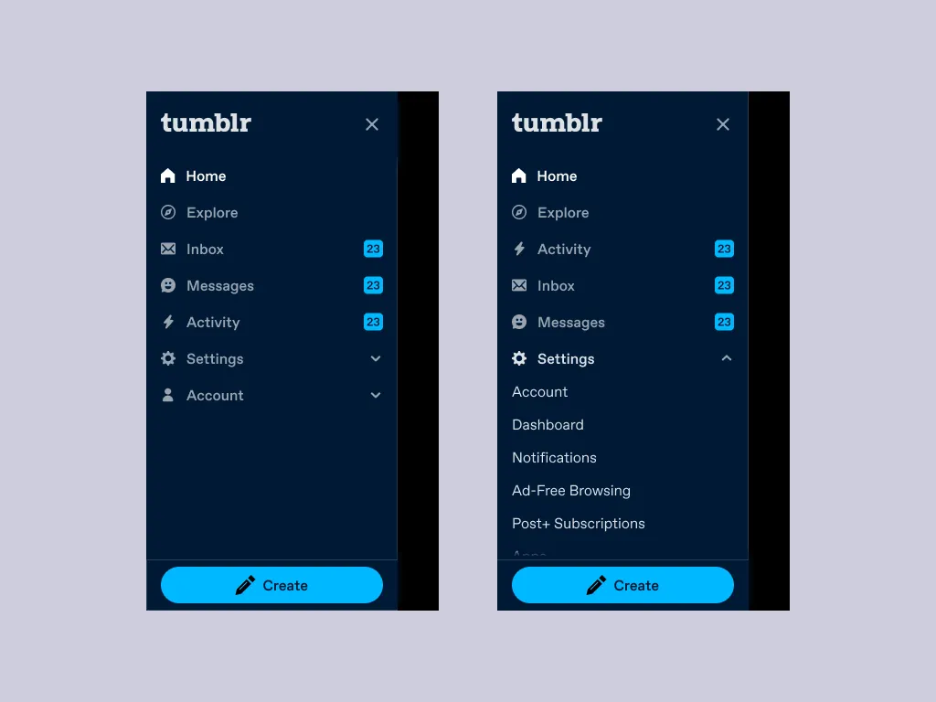 The mobile web navigation drawer
