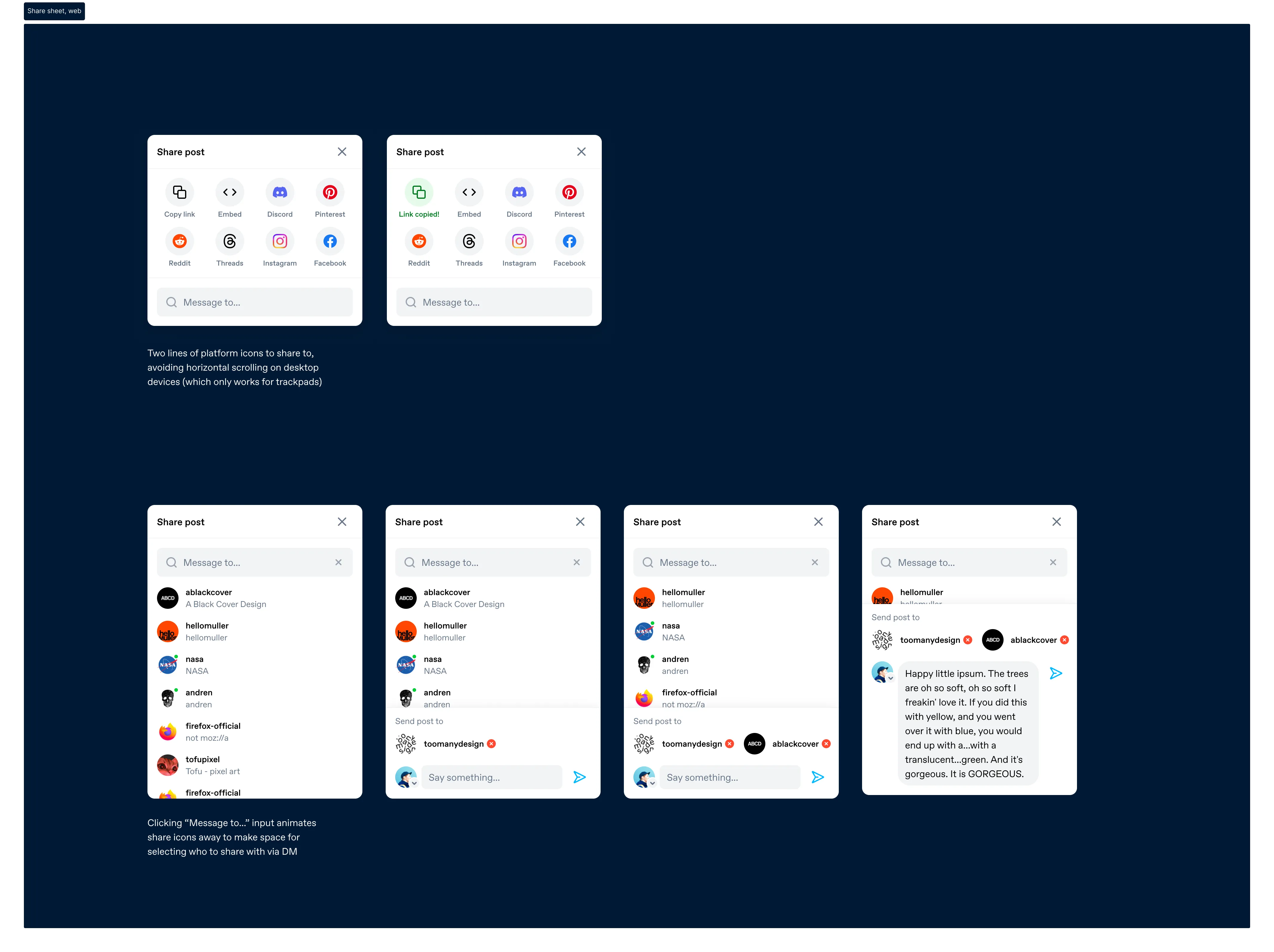 Share sheet on web