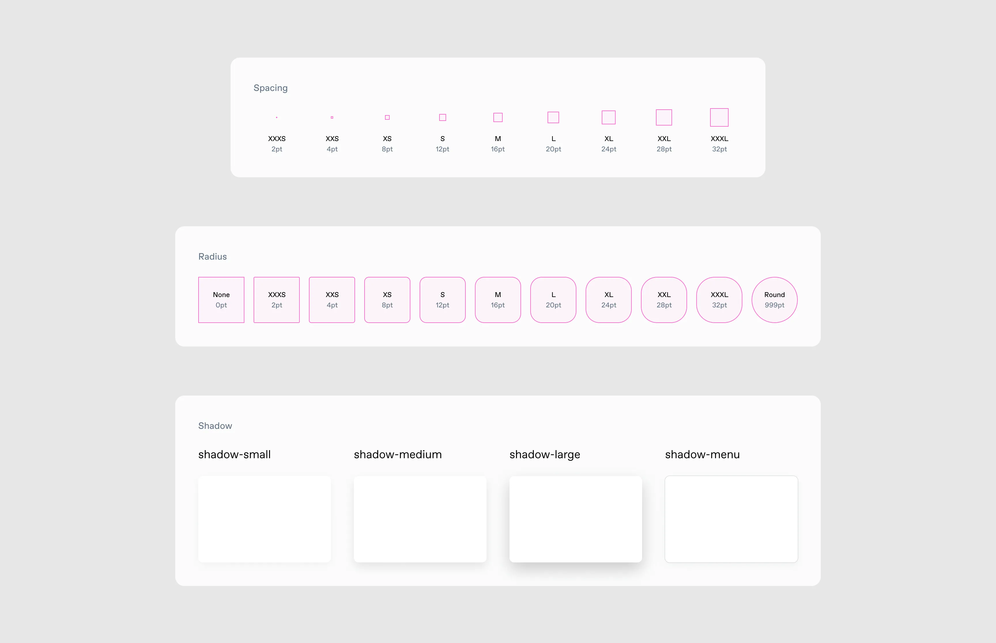 Spacing, radius, and shadow tokens